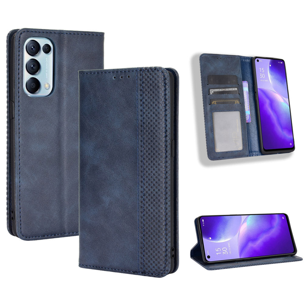 Retro Style Auto-absorbed Leather Wallet Stand Phone Shell Full Protection for Oppo Reno5 5G