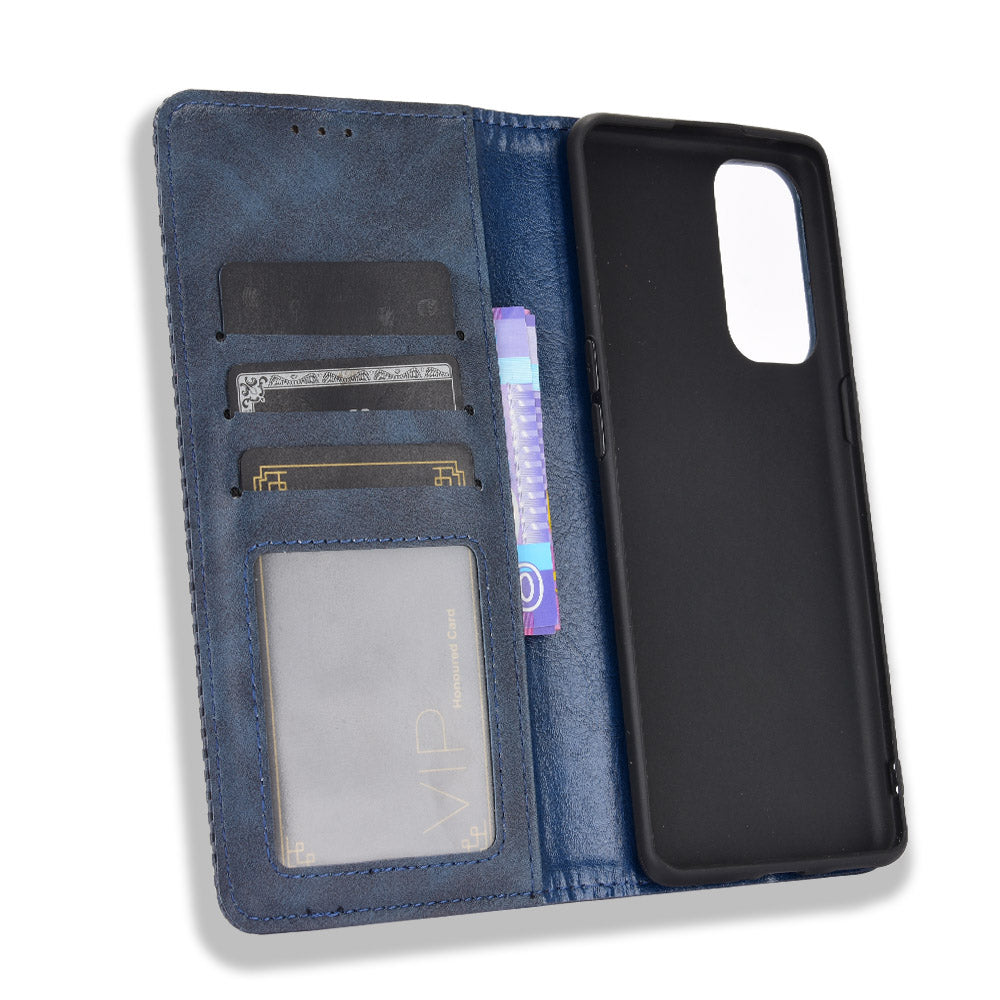 Retro Style Auto-absorbed Leather Wallet Stand Phone Shell Full Protection for Oppo Reno5 5G
