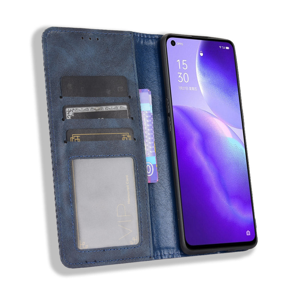 Retro Style Auto-absorbed Leather Wallet Stand Phone Shell Full Protection for Oppo Reno5 5G