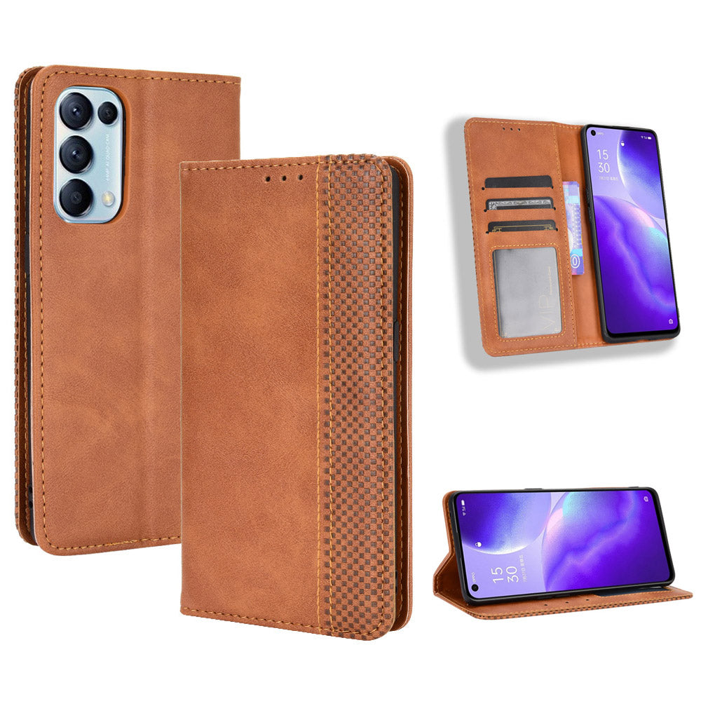 Retro Style Auto-absorbed Leather Wallet Stand Phone Shell Full Protection for Oppo Reno5 5G