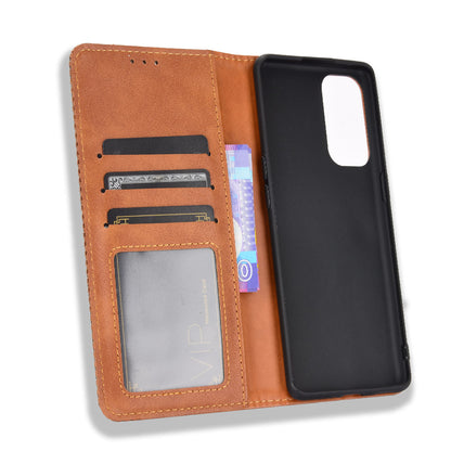 Retro Style Auto-absorbed Leather Wallet Stand Phone Shell Full Protection for Oppo Reno5 5G