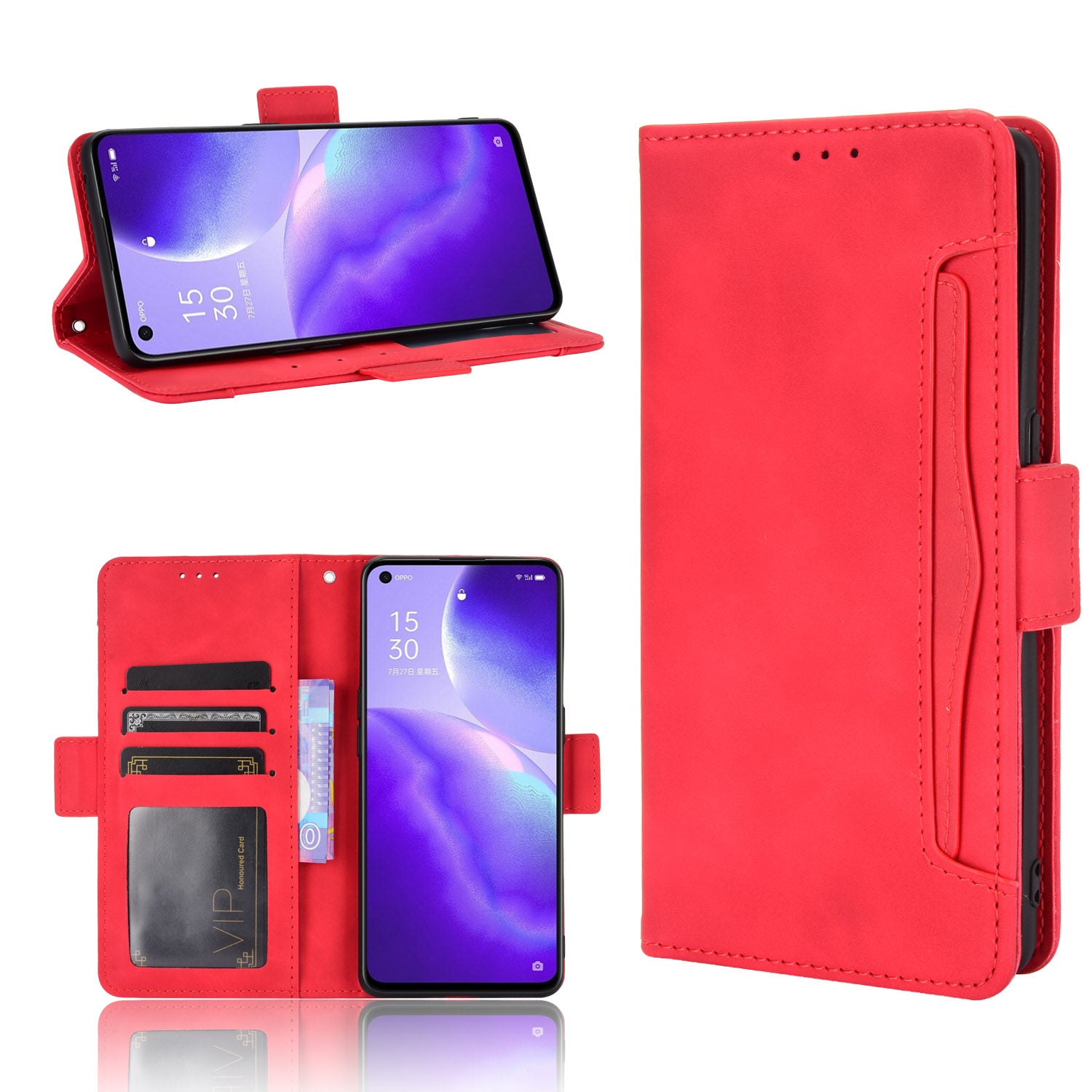 Leather Wallet Protective Shell for Oppo Reno5 5G Multiple Card Slots Case