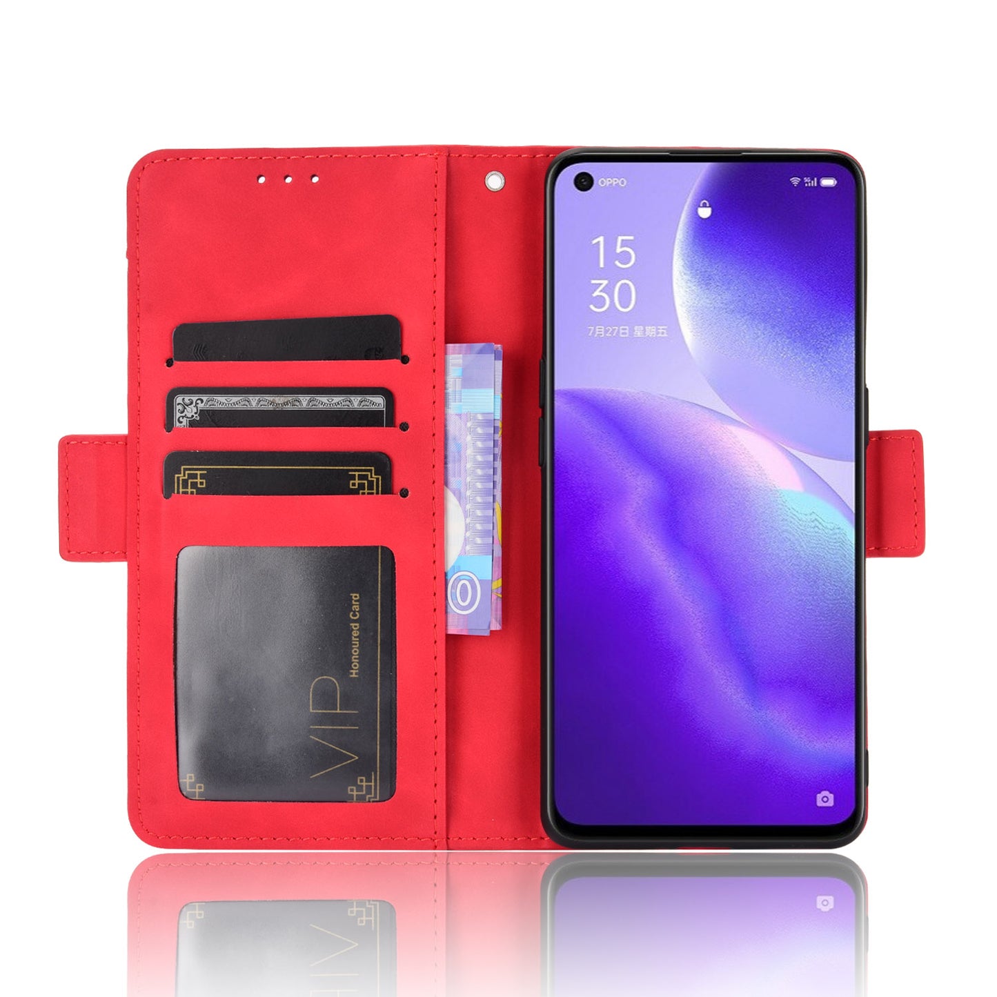 Leather Wallet Protective Shell for Oppo Reno5 5G Multiple Card Slots Case