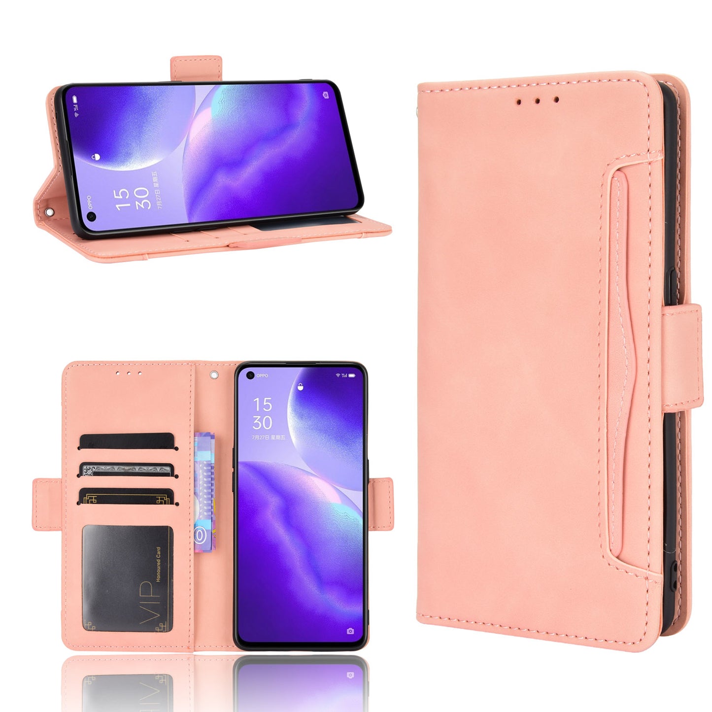 Leather Wallet Protective Shell for Oppo Reno5 5G Multiple Card Slots Case
