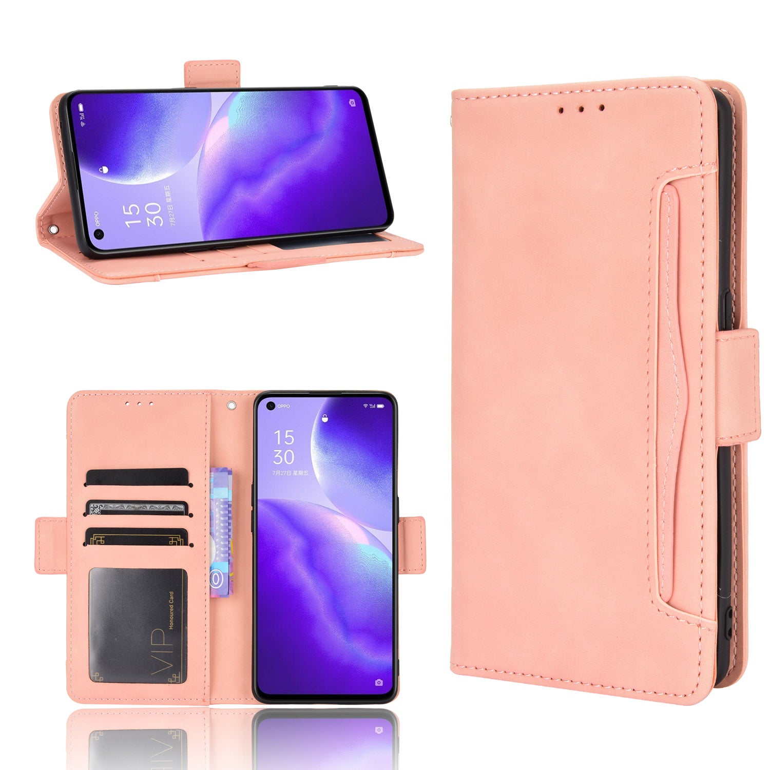 Leather Wallet Protective Shell for Oppo Reno5 5G Multiple Card Slots Case