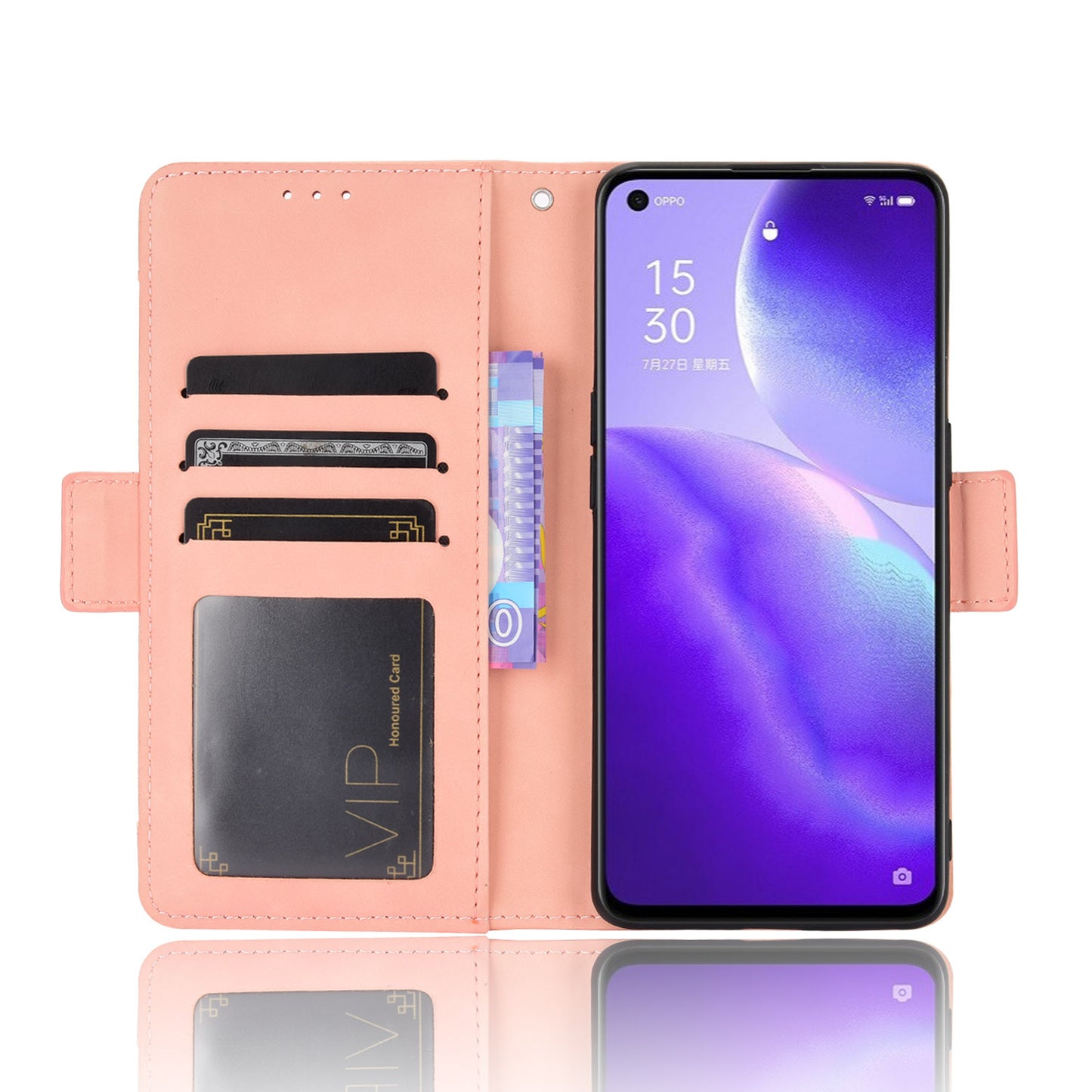 Leather Wallet Protective Shell for Oppo Reno5 5G Multiple Card Slots Case