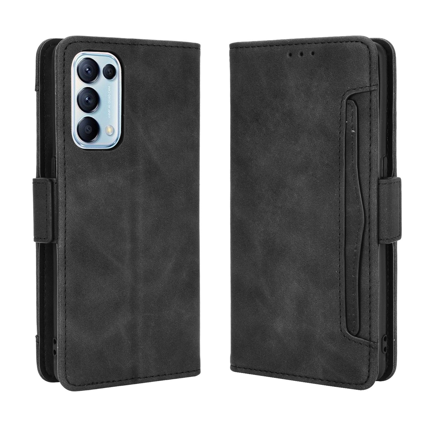 Leather Wallet Protective Shell for Oppo Reno5 5G Multiple Card Slots Case