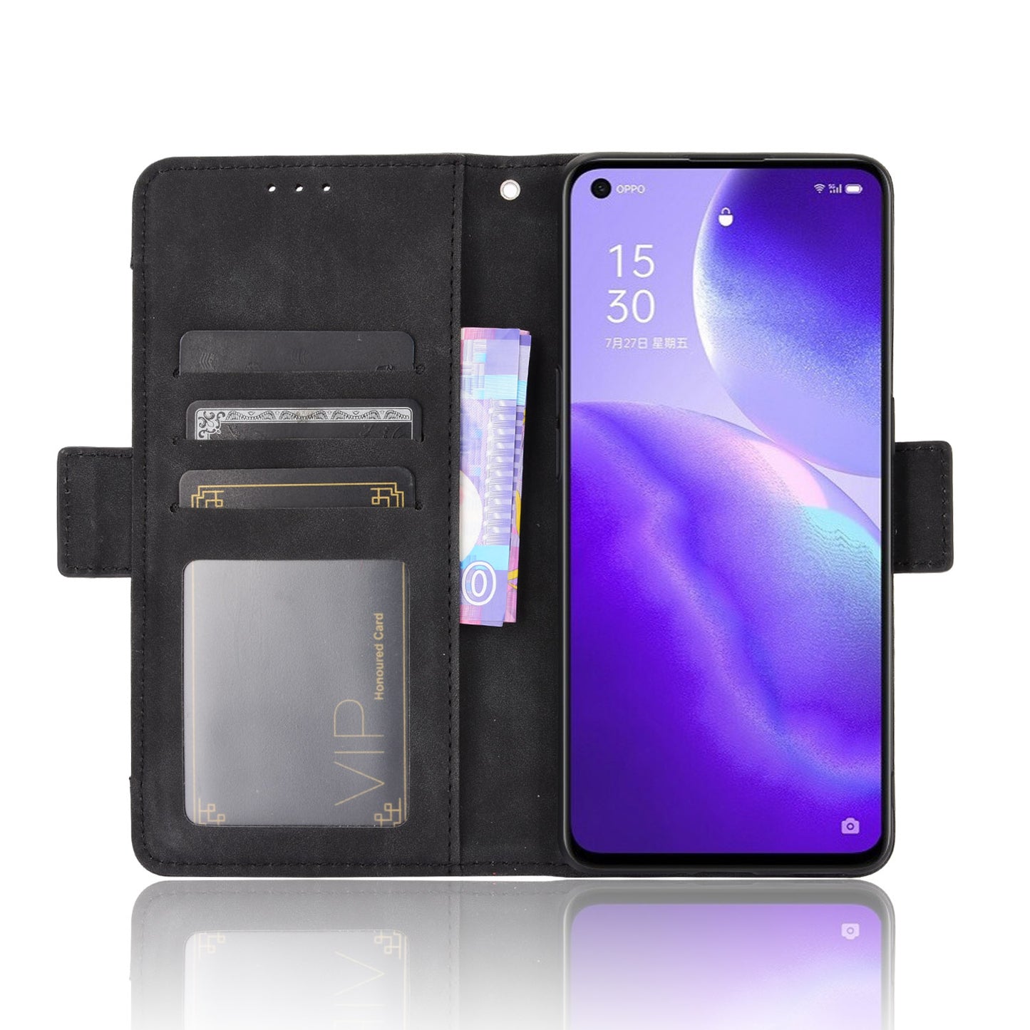 Leather Wallet Protective Shell for Oppo Reno5 5G Multiple Card Slots Case