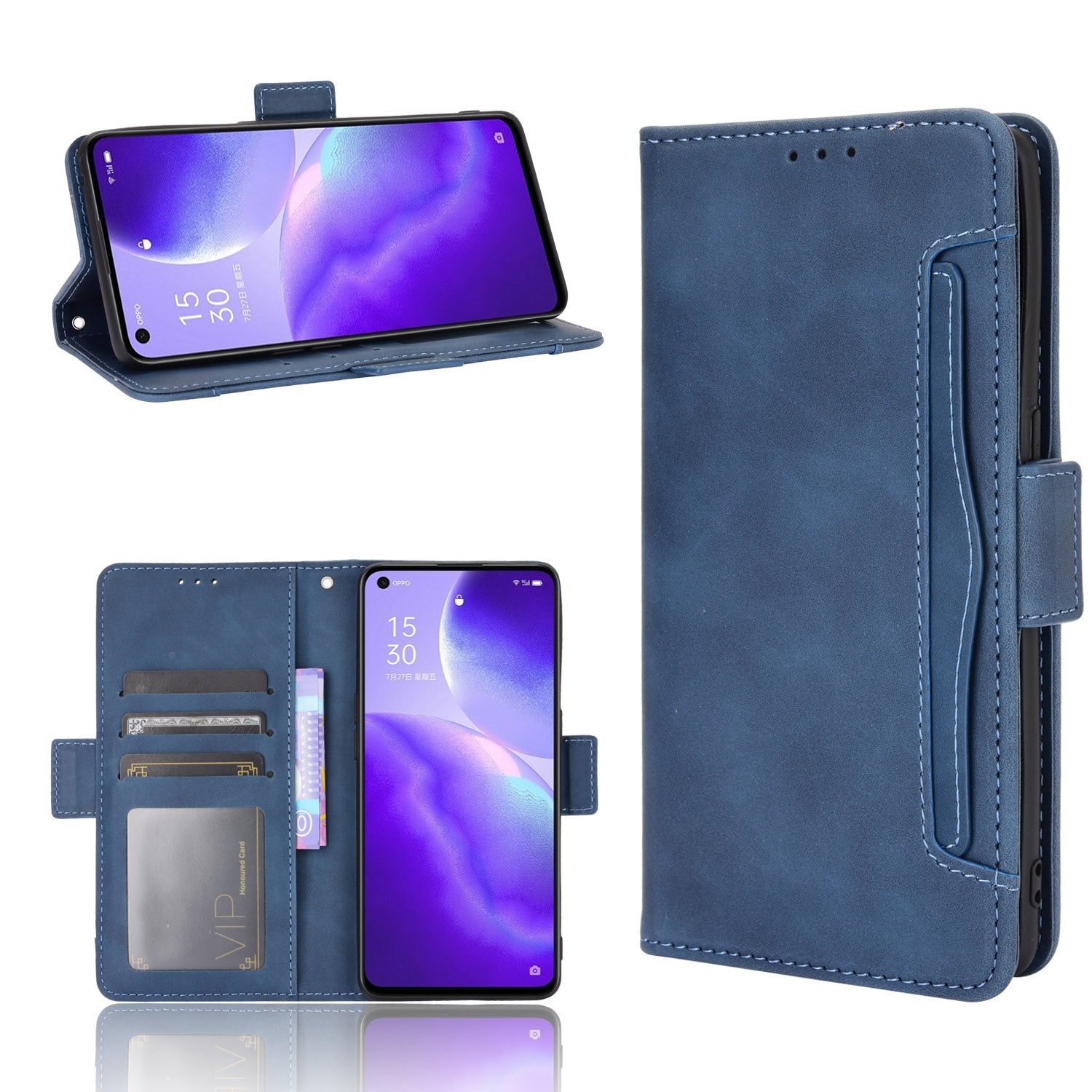 Leather Wallet Protective Shell for Oppo Reno5 5G Multiple Card Slots Case