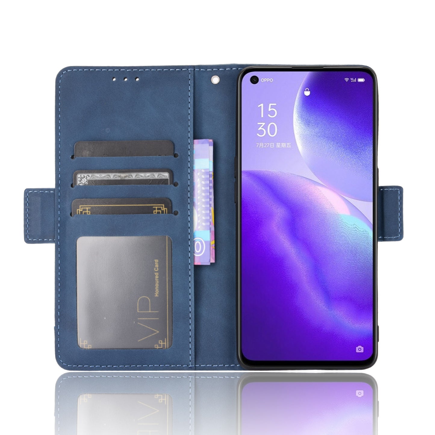Leather Wallet Protective Shell for Oppo Reno5 5G Multiple Card Slots Case