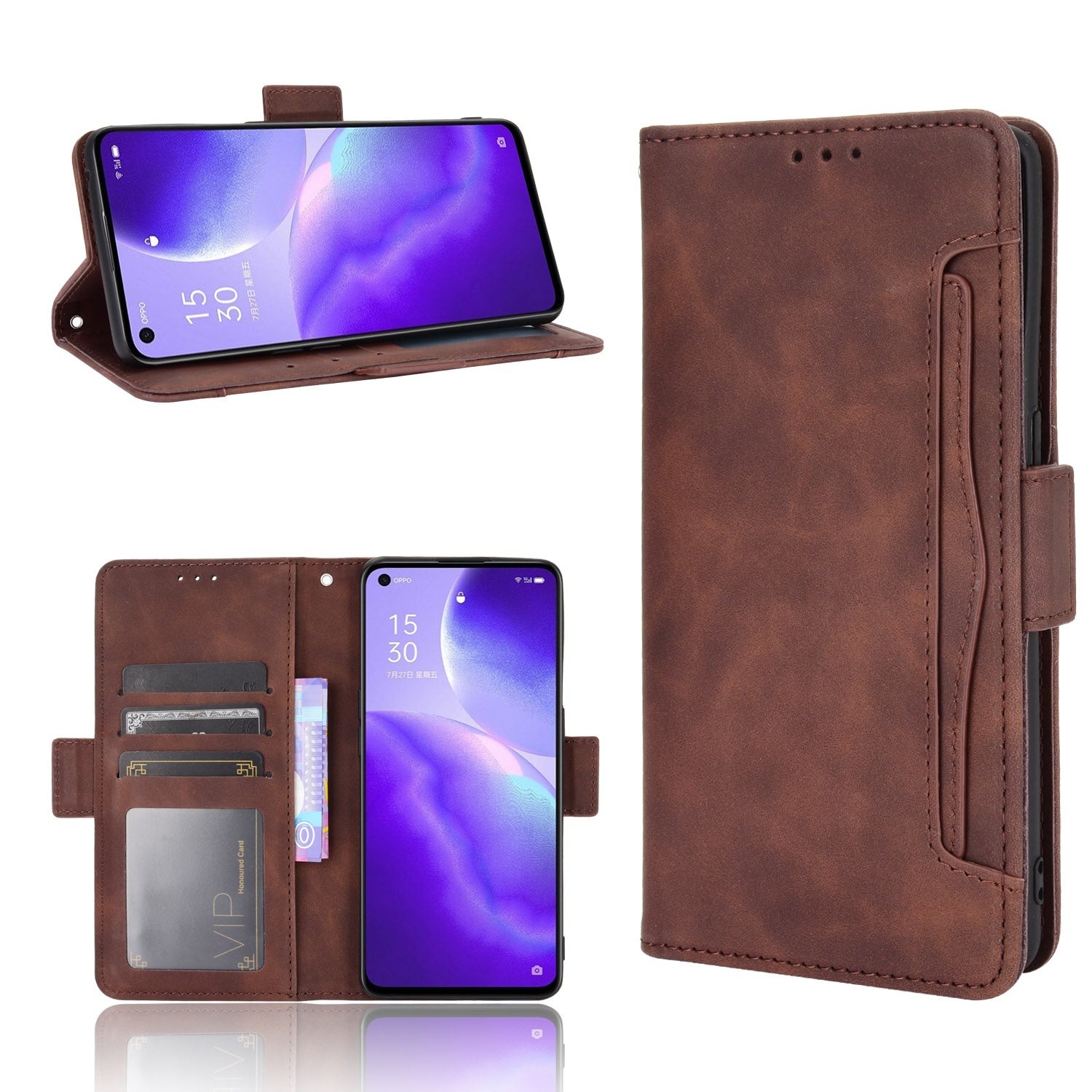 Leather Wallet Protective Shell for Oppo Reno5 5G Multiple Card Slots Case