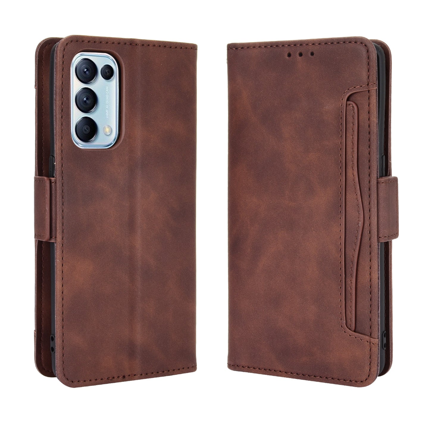 Leather Wallet Protective Shell for Oppo Reno5 5G Multiple Card Slots Case