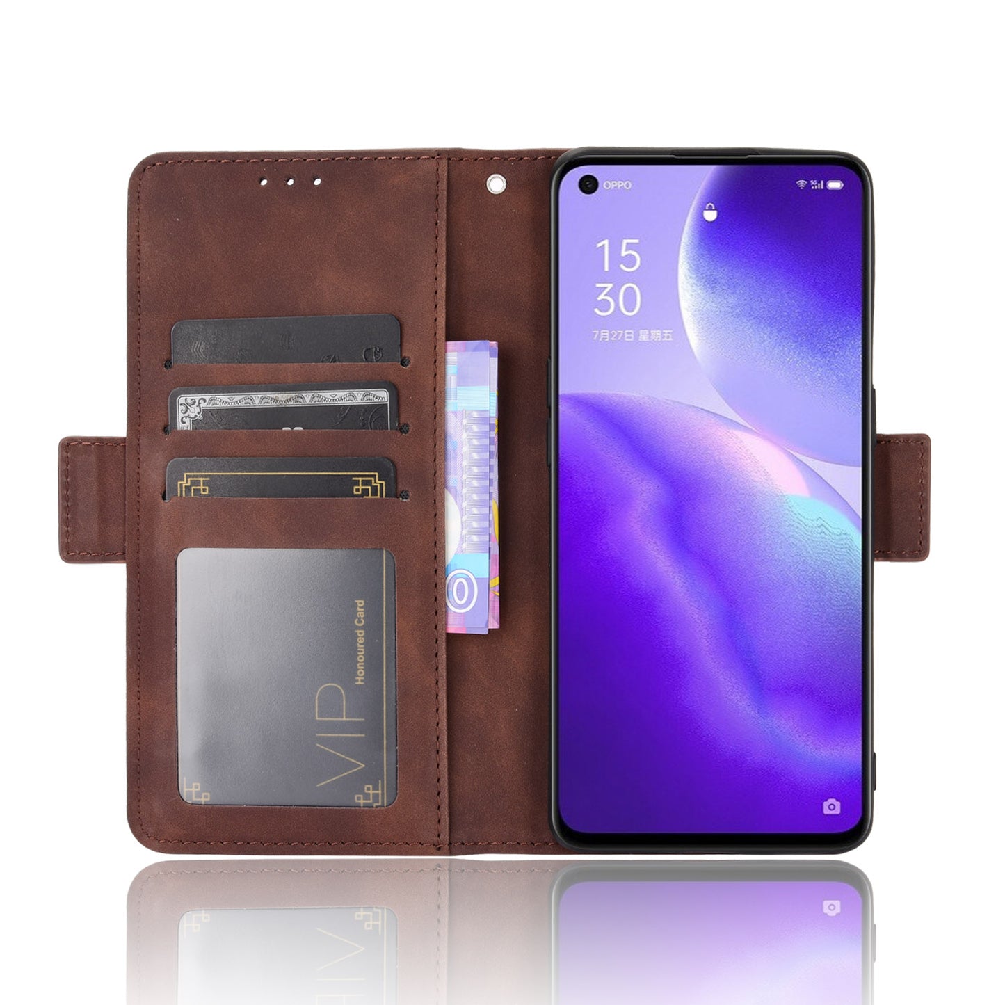 Leather Wallet Protective Shell for Oppo Reno5 5G Multiple Card Slots Case