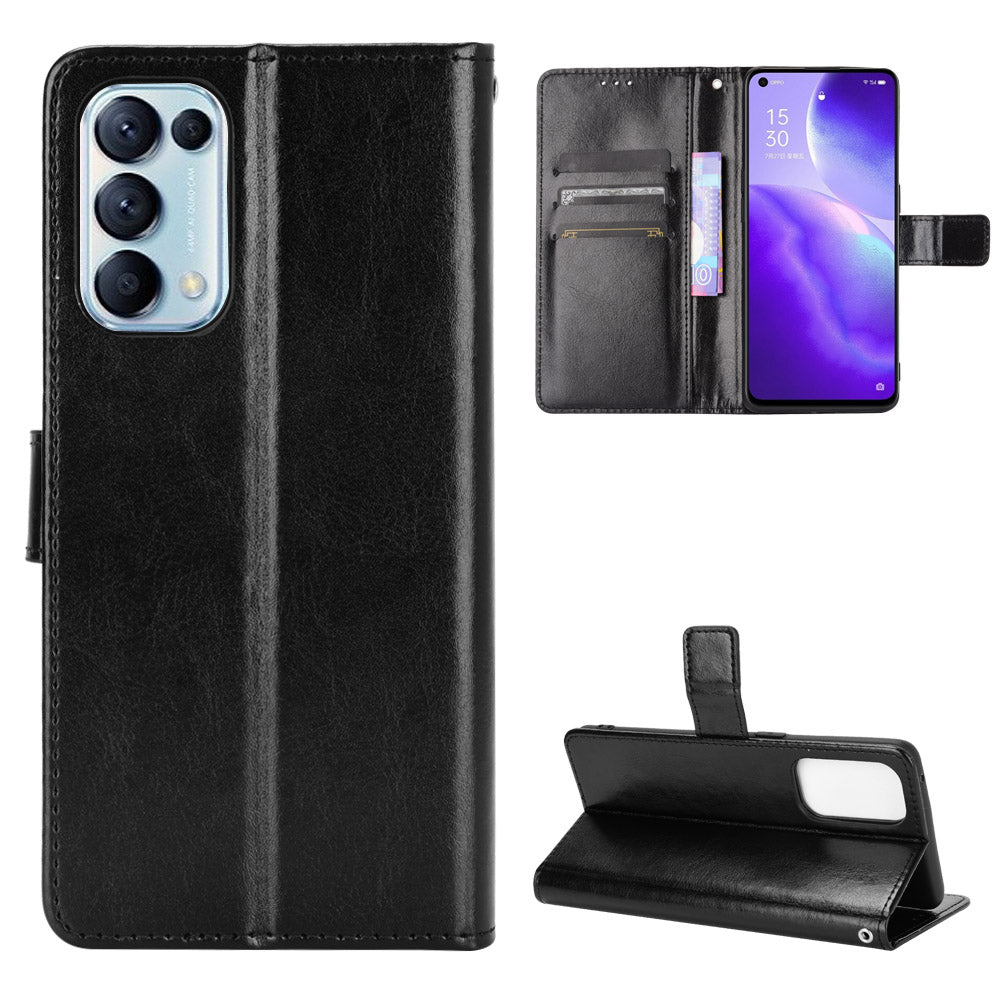 Leather Full Protection Wallet Stand Crazy Horse Shell for Oppo Reno5 5G