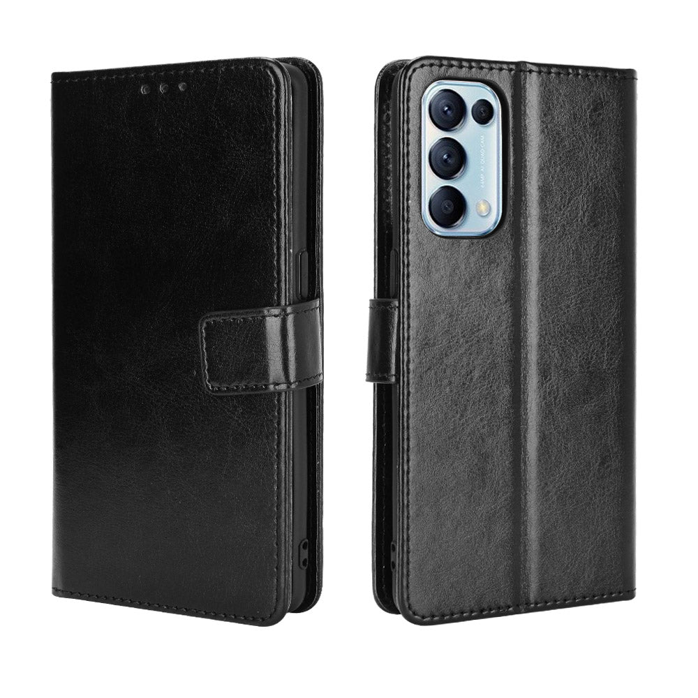 Leather Full Protection Wallet Stand Crazy Horse Shell for Oppo Reno5 5G