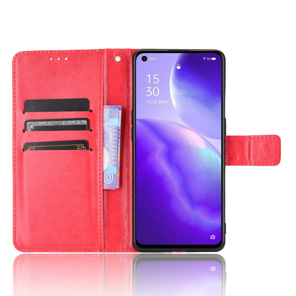 Leather Full Protection Wallet Stand Crazy Horse Shell for Oppo Reno5 5G