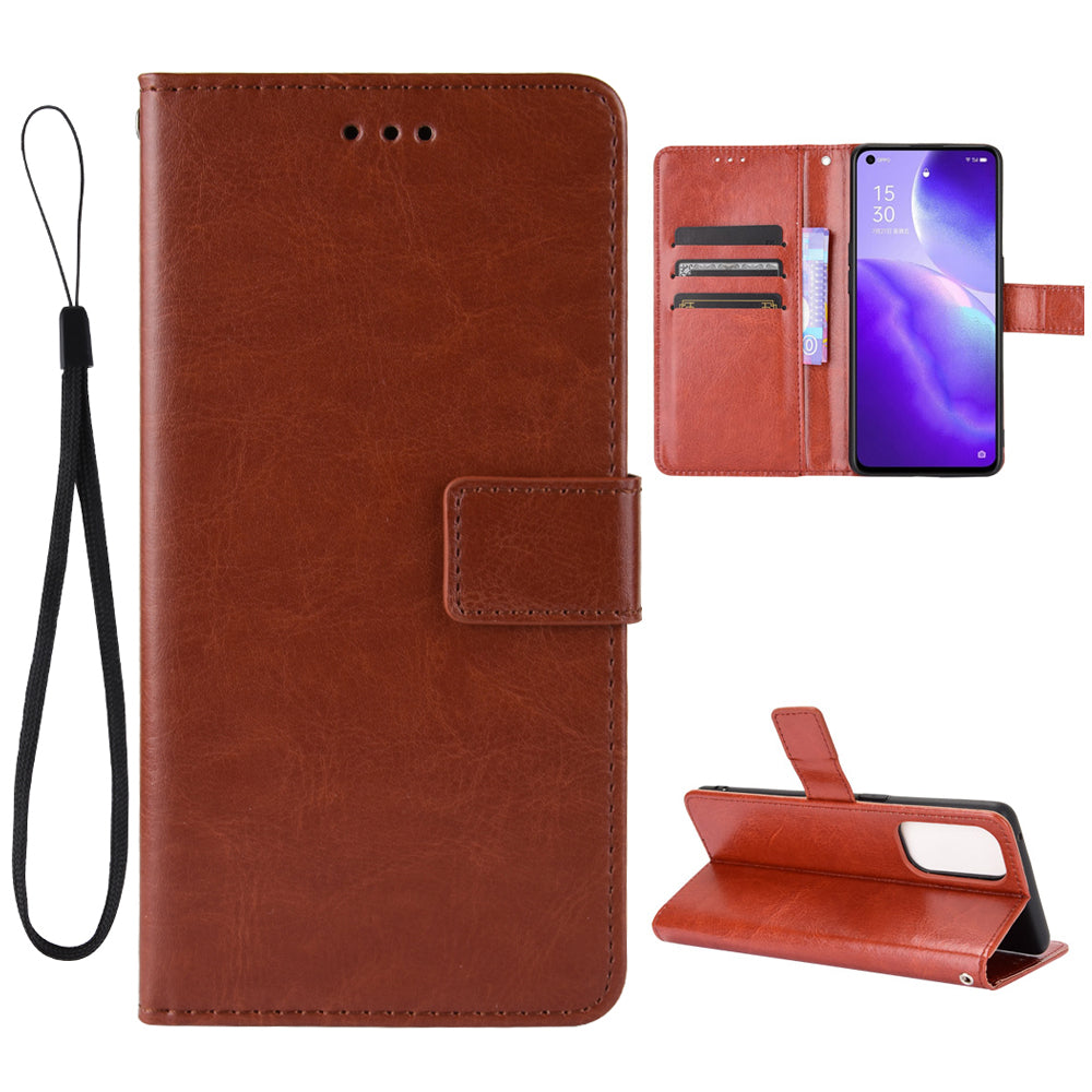Leather Full Protection Wallet Stand Crazy Horse Shell for Oppo Reno5 5G