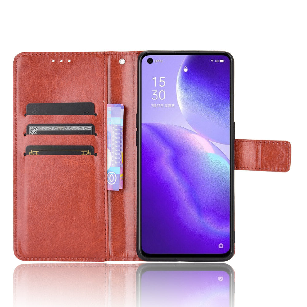 Leather Full Protection Wallet Stand Crazy Horse Shell for Oppo Reno5 5G