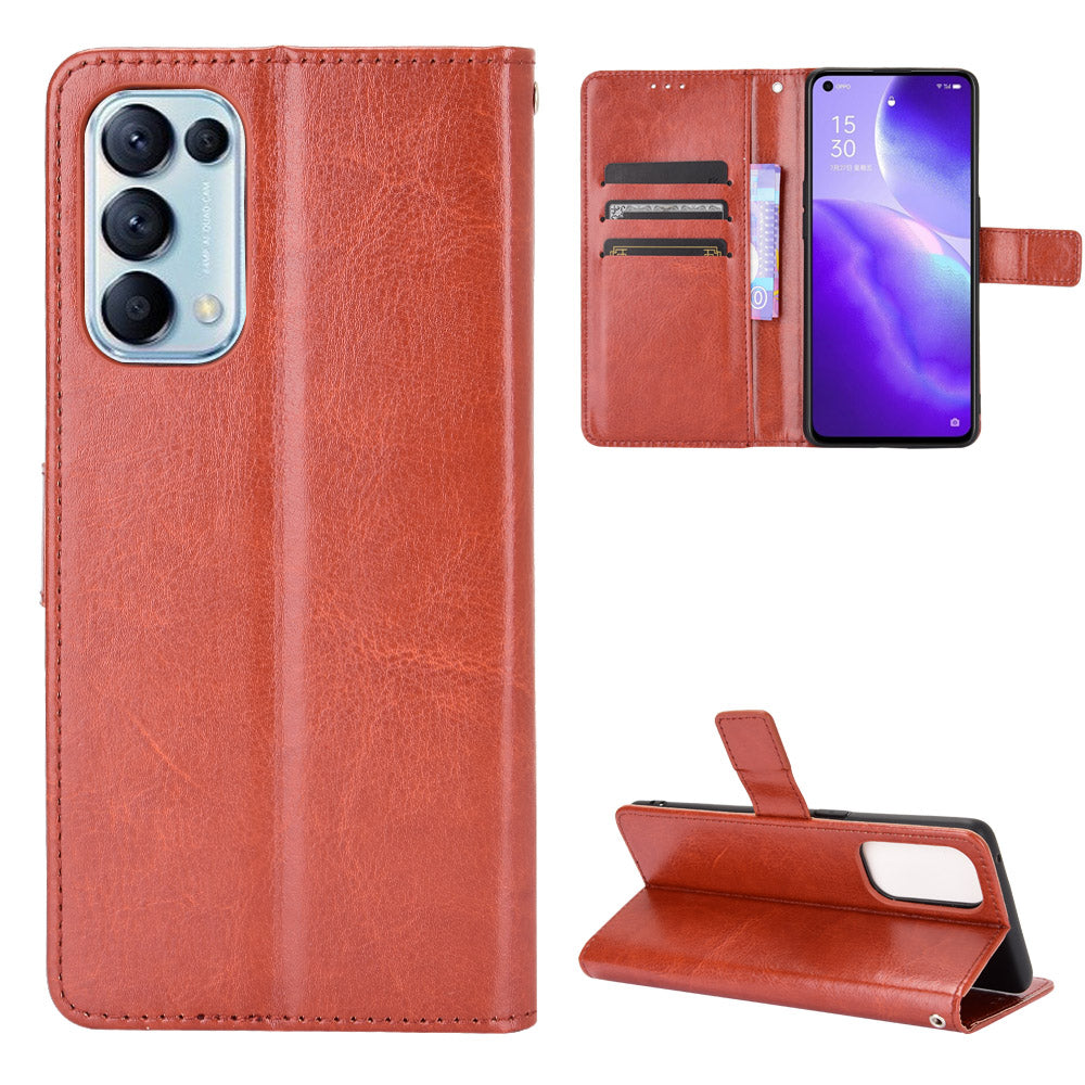 Leather Full Protection Wallet Stand Crazy Horse Shell for Oppo Reno5 5G