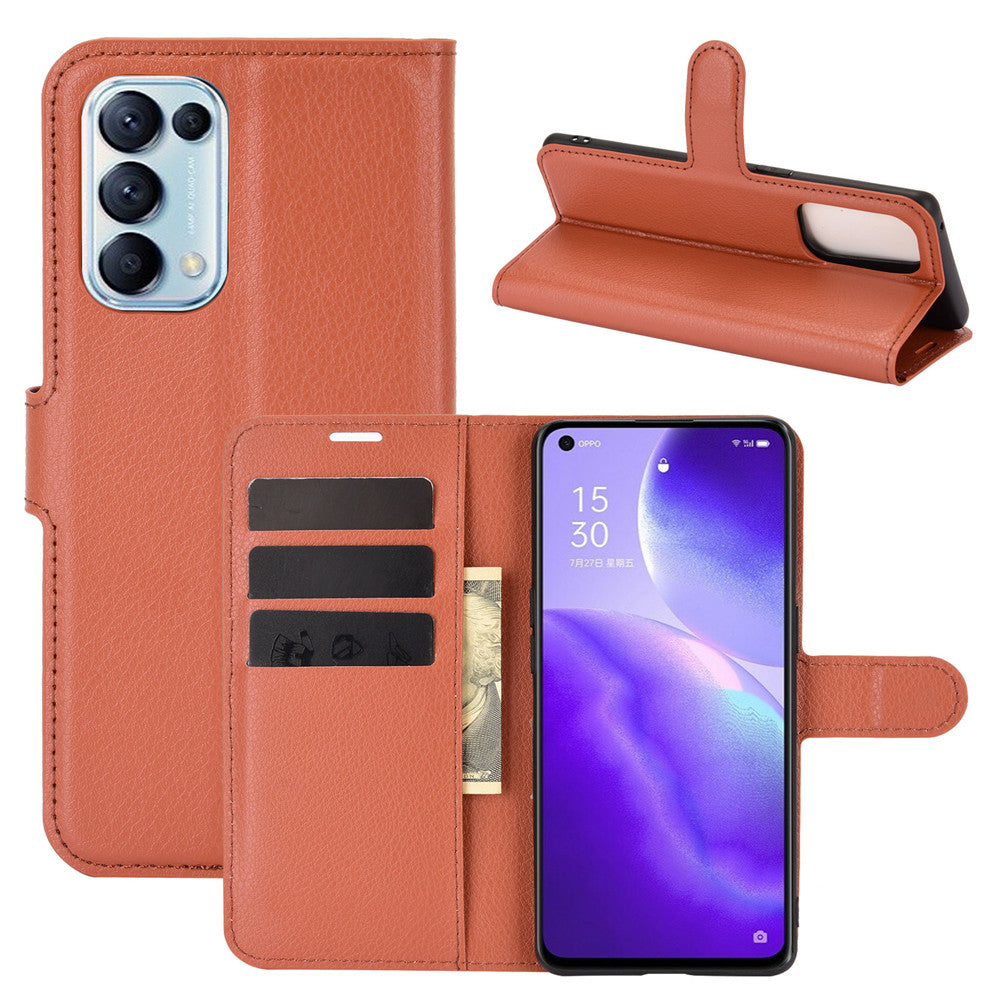 Litchi Texture Leather Phone Protective Cover with Wallet Stand Design for Oppo Reno5 5G/Reno5 4G/Reno5 K/Find X3 Lite