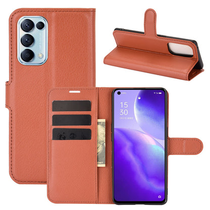 Litchi Texture Leather Phone Protective Cover with Wallet Stand Design for Oppo Reno5 5G/Reno5 4G/Reno5 K/Find X3 Lite