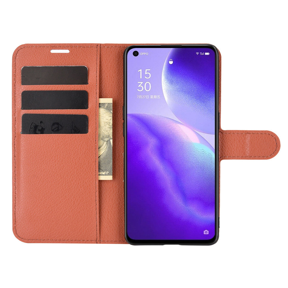 Litchi Texture Leather Phone Protective Cover with Wallet Stand Design for Oppo Reno5 5G/Reno5 4G/Reno5 K/Find X3 Lite
