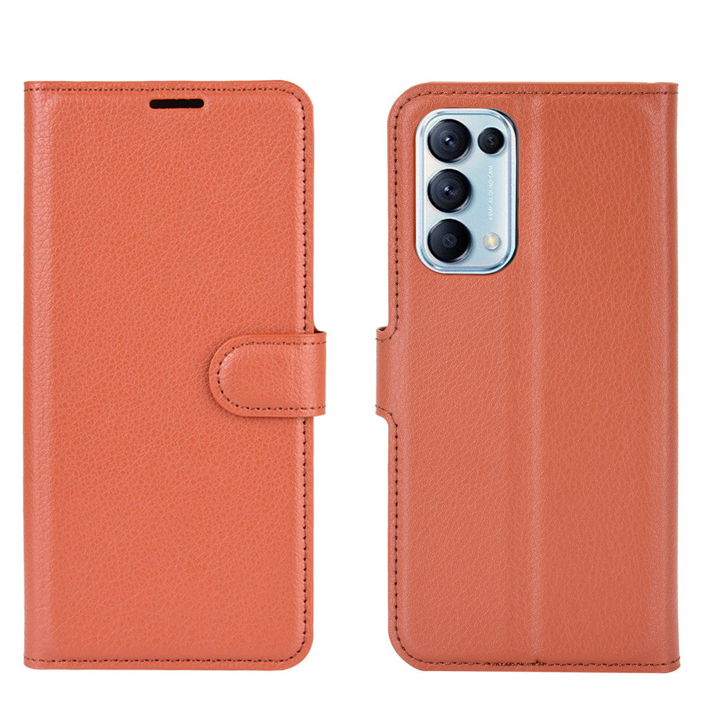 Litchi Texture Leather Phone Protective Cover with Wallet Stand Design for Oppo Reno5 5G/Reno5 4G/Reno5 K/Find X3 Lite