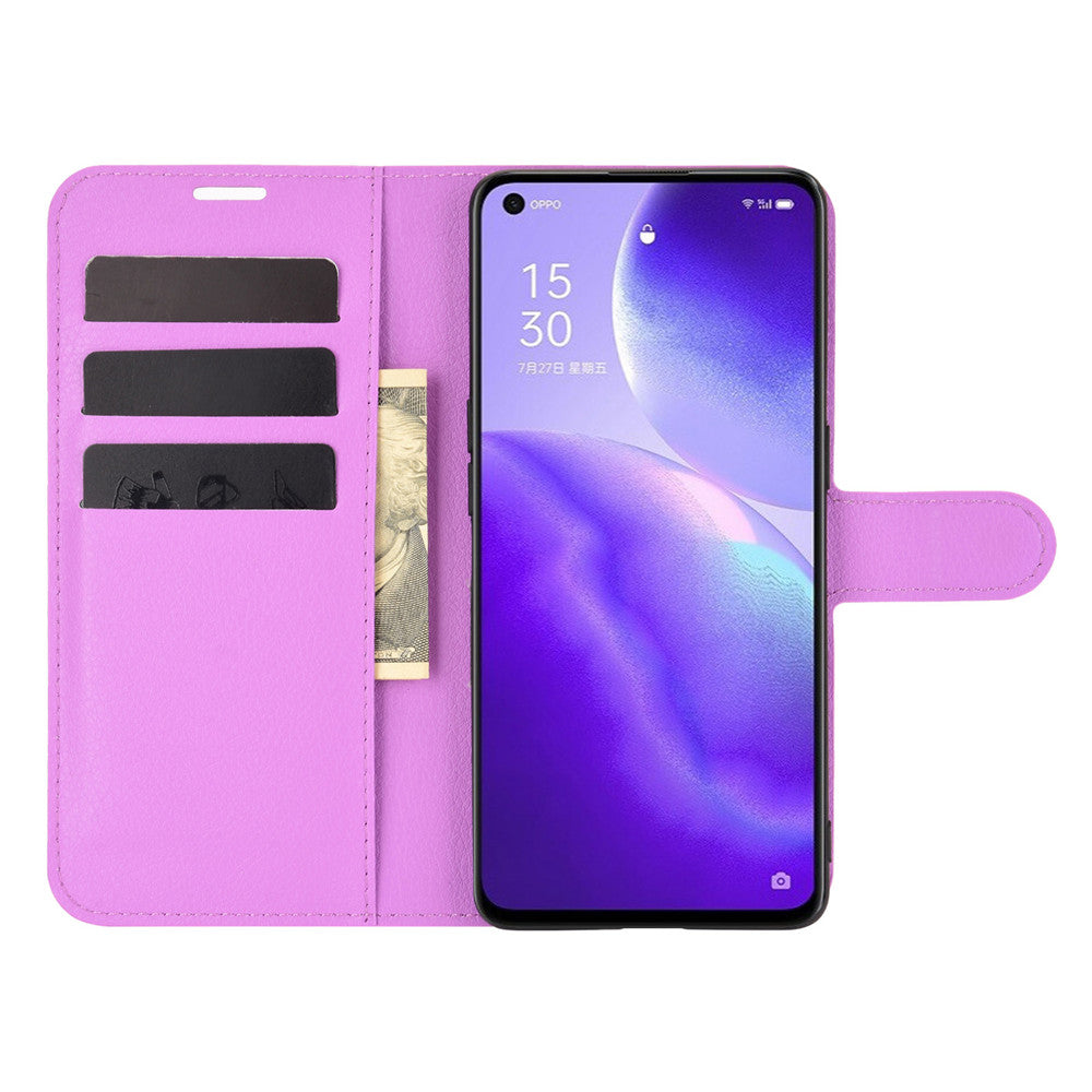 Litchi Texture Leather Phone Protective Cover with Wallet Stand Design for Oppo Reno5 5G/Reno5 4G/Reno5 K/Find X3 Lite