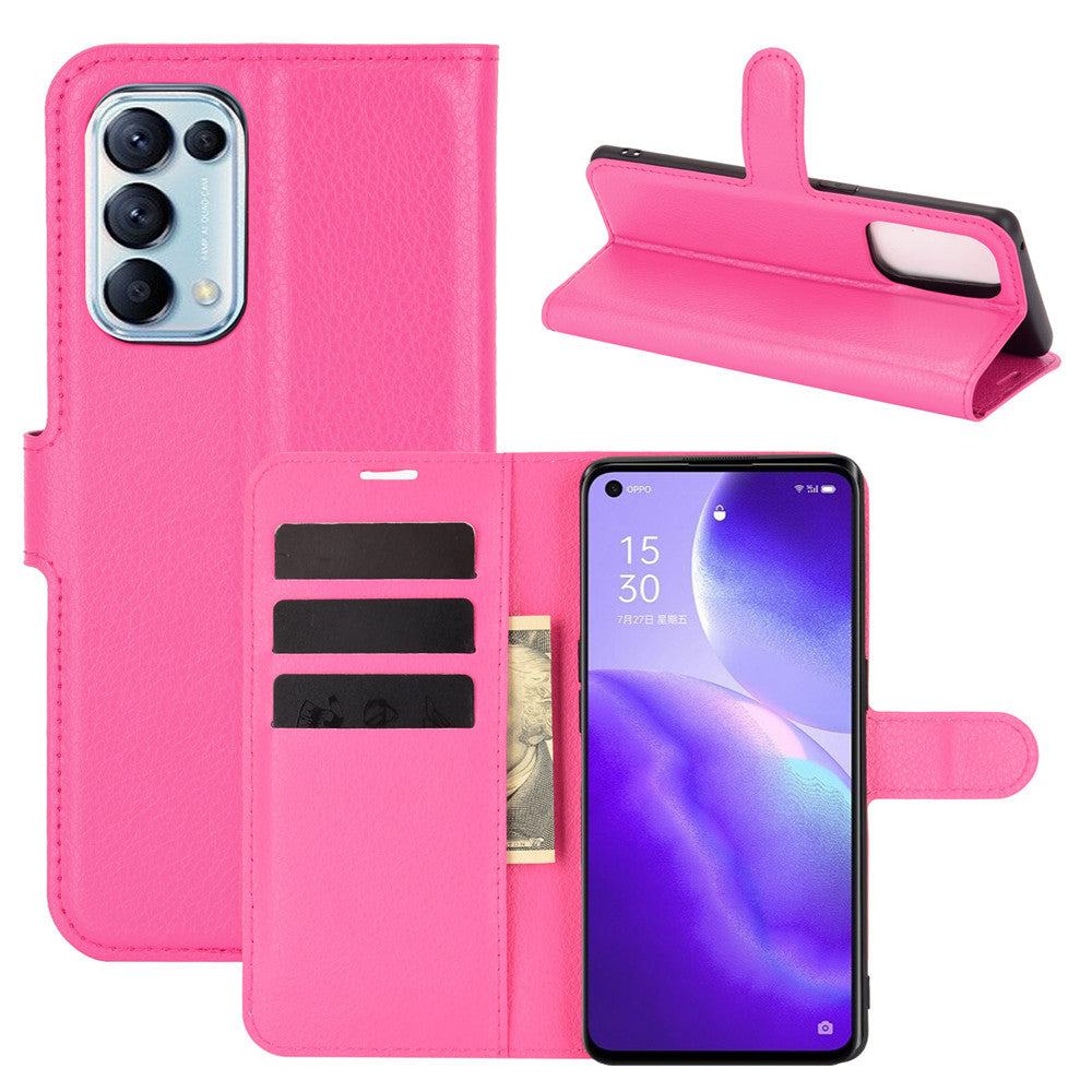 Litchi Texture Leather Phone Protective Cover with Wallet Stand Design for Oppo Reno5 5G/Reno5 4G/Reno5 K/Find X3 Lite