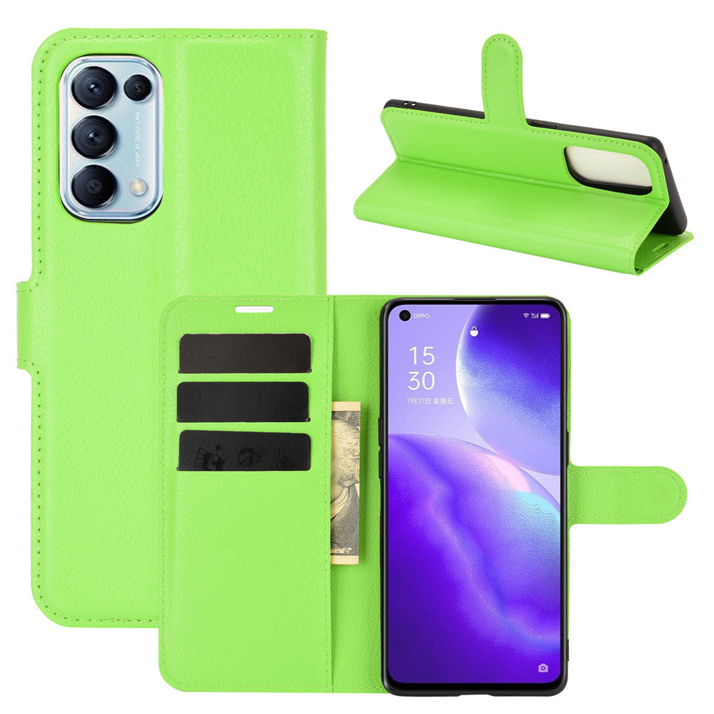 Litchi Texture Leather Phone Protective Cover with Wallet Stand Design for Oppo Reno5 5G/Reno5 4G/Reno5 K/Find X3 Lite