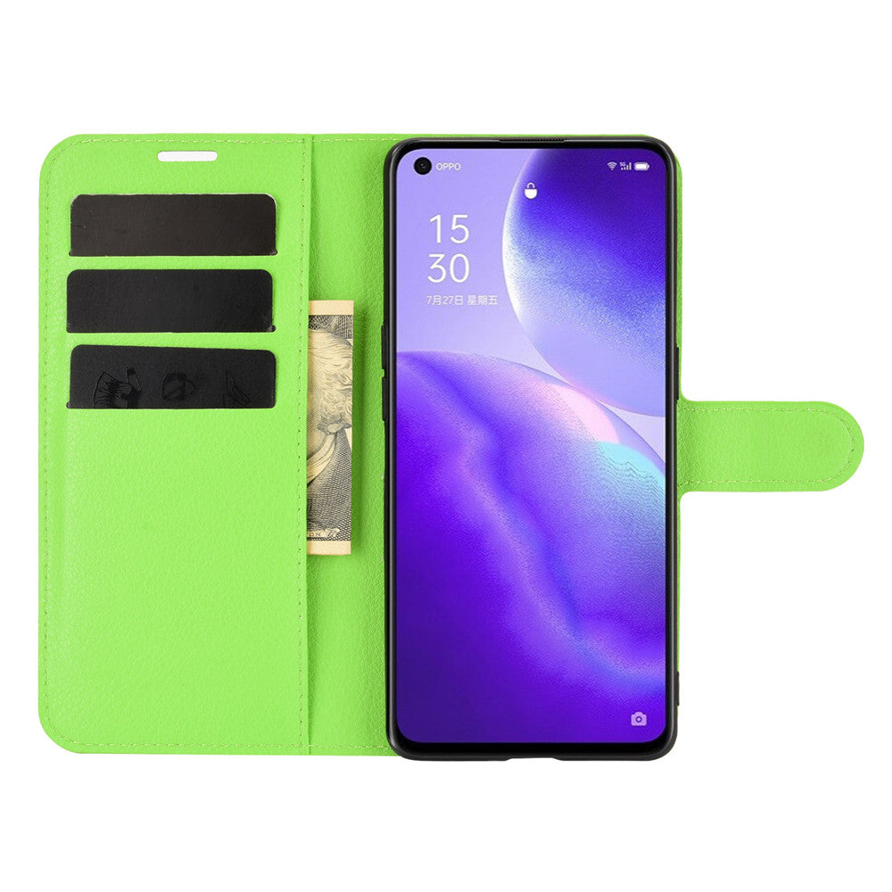 Litchi Texture Leather Phone Protective Cover with Wallet Stand Design for Oppo Reno5 5G/Reno5 4G/Reno5 K/Find X3 Lite