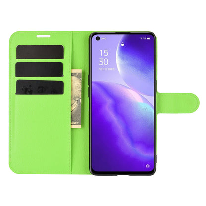 Litchi Texture Leather Phone Protective Cover with Wallet Stand Design for Oppo Reno5 5G/Reno5 4G/Reno5 K/Find X3 Lite