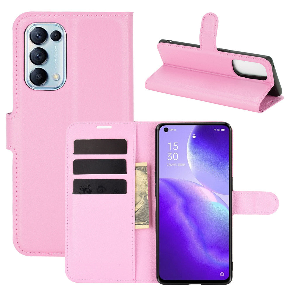 Litchi Texture Leather Phone Protective Cover with Wallet Stand Design for Oppo Reno5 5G/Reno5 4G/Reno5 K/Find X3 Lite