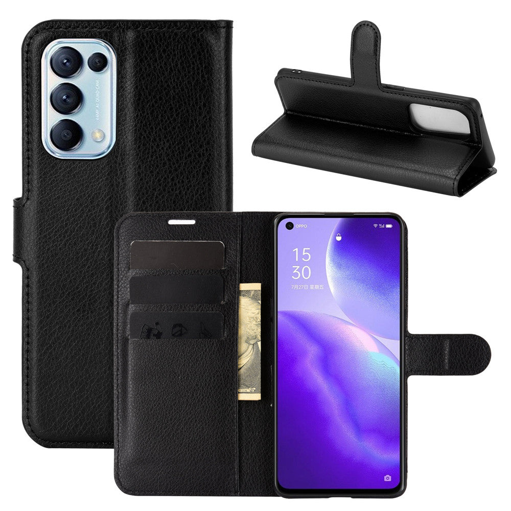 Litchi Texture Leather Phone Protective Cover with Wallet Stand Design for Oppo Reno5 5G/Reno5 4G/Reno5 K/Find X3 Lite