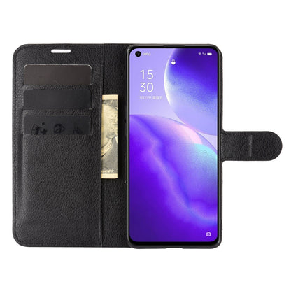 Litchi Texture Leather Phone Protective Cover with Wallet Stand Design for Oppo Reno5 5G/Reno5 4G/Reno5 K/Find X3 Lite