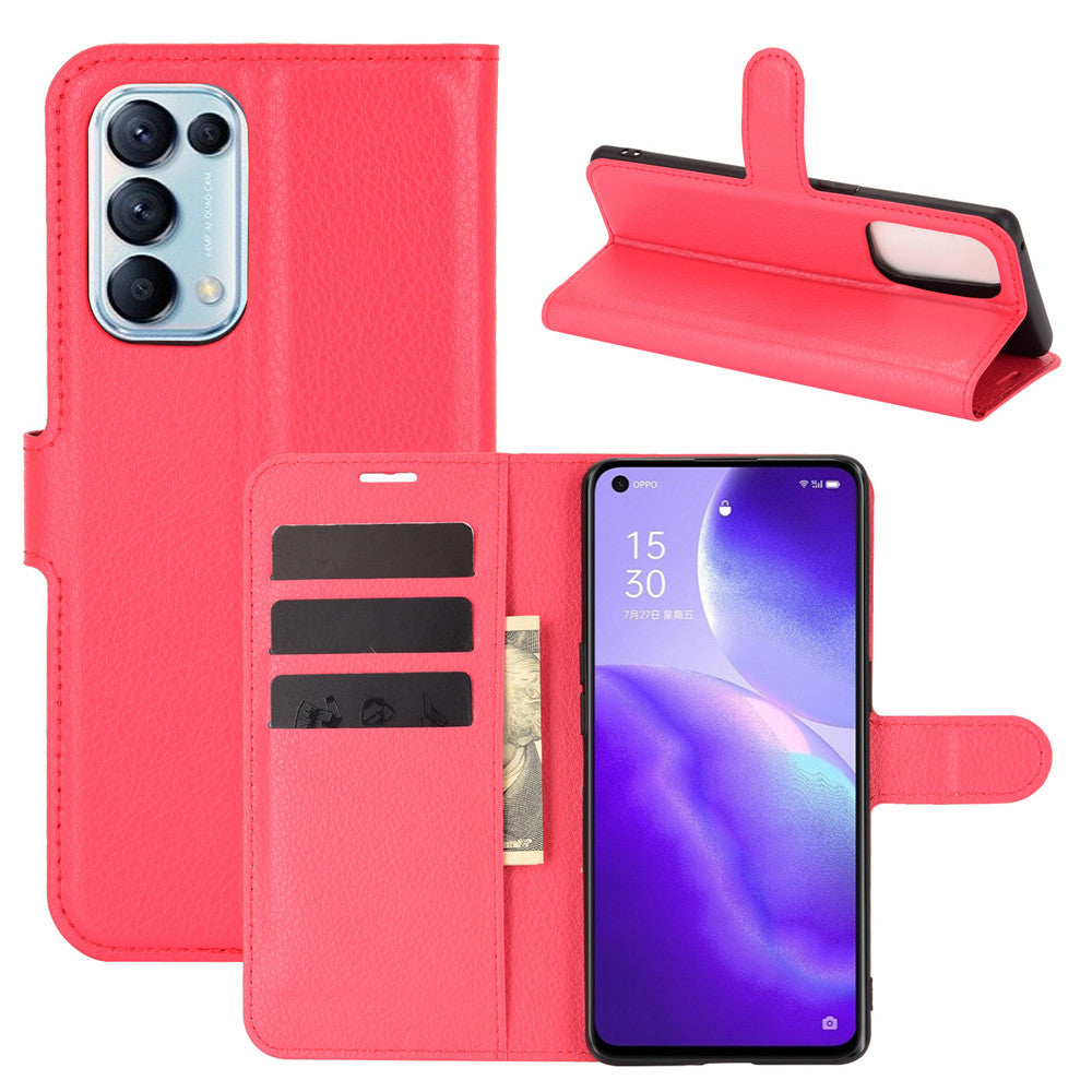 Litchi Texture Leather Phone Protective Cover with Wallet Stand Design for Oppo Reno5 5G/Reno5 4G/Reno5 K/Find X3 Lite