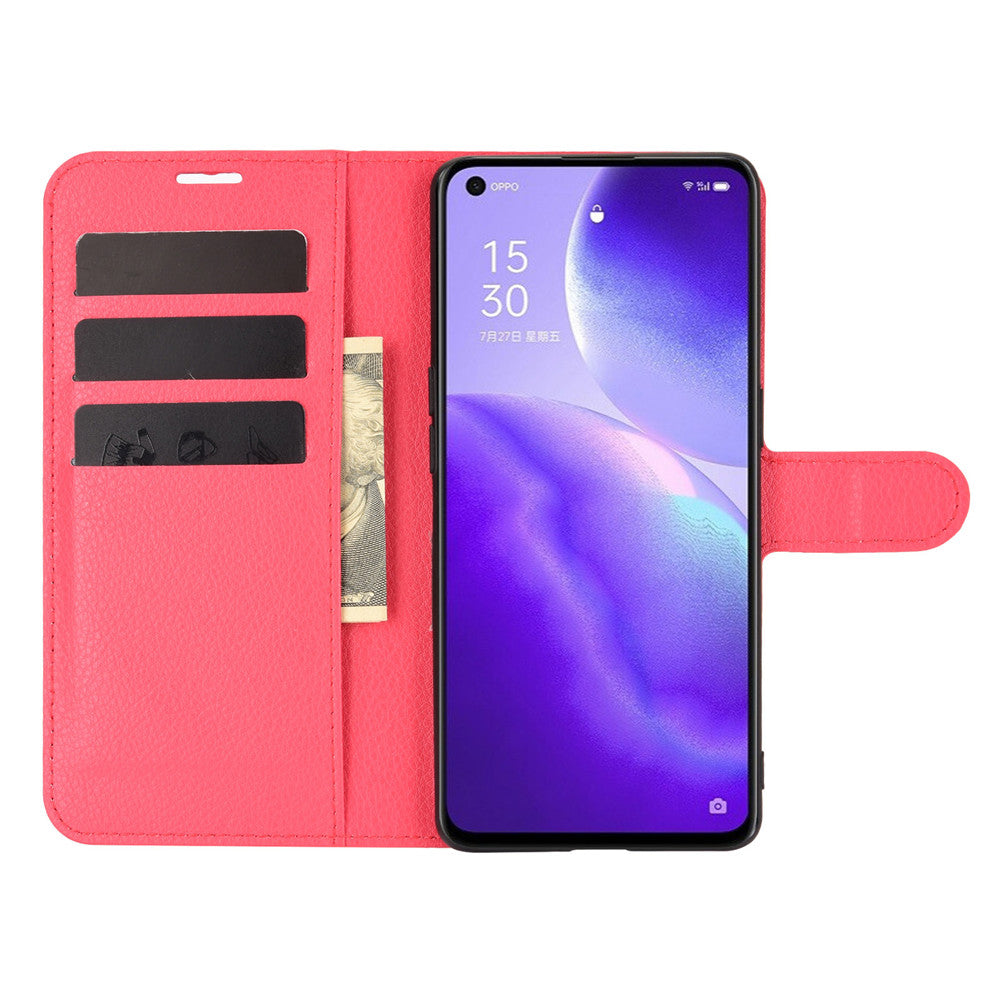 Litchi Texture Leather Phone Protective Cover with Wallet Stand Design for Oppo Reno5 5G/Reno5 4G/Reno5 K/Find X3 Lite