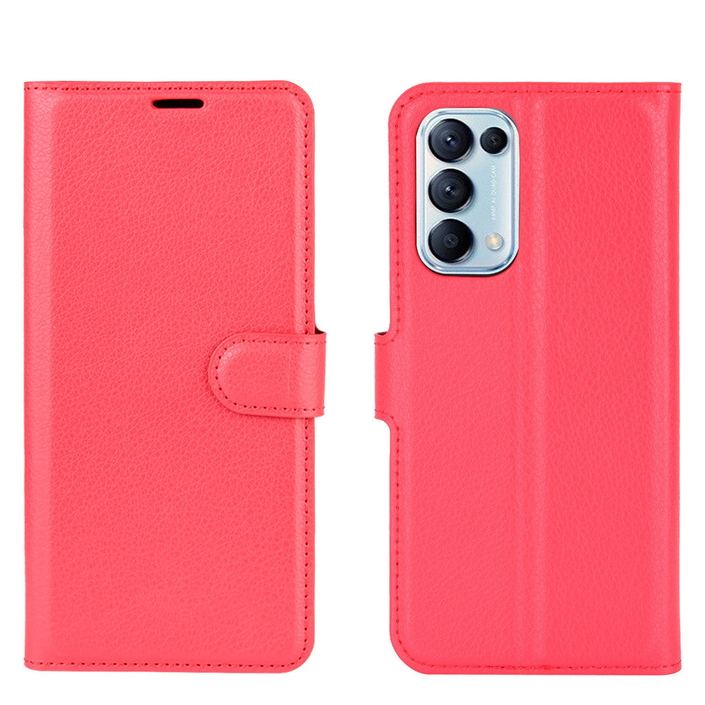 Litchi Texture Leather Phone Protective Cover with Wallet Stand Design for Oppo Reno5 5G/Reno5 4G/Reno5 K/Find X3 Lite