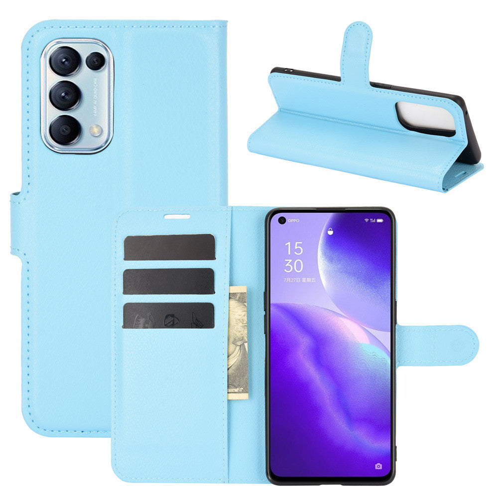 Litchi Texture Leather Phone Protective Cover with Wallet Stand Design for Oppo Reno5 5G/Reno5 4G/Reno5 K/Find X3 Lite