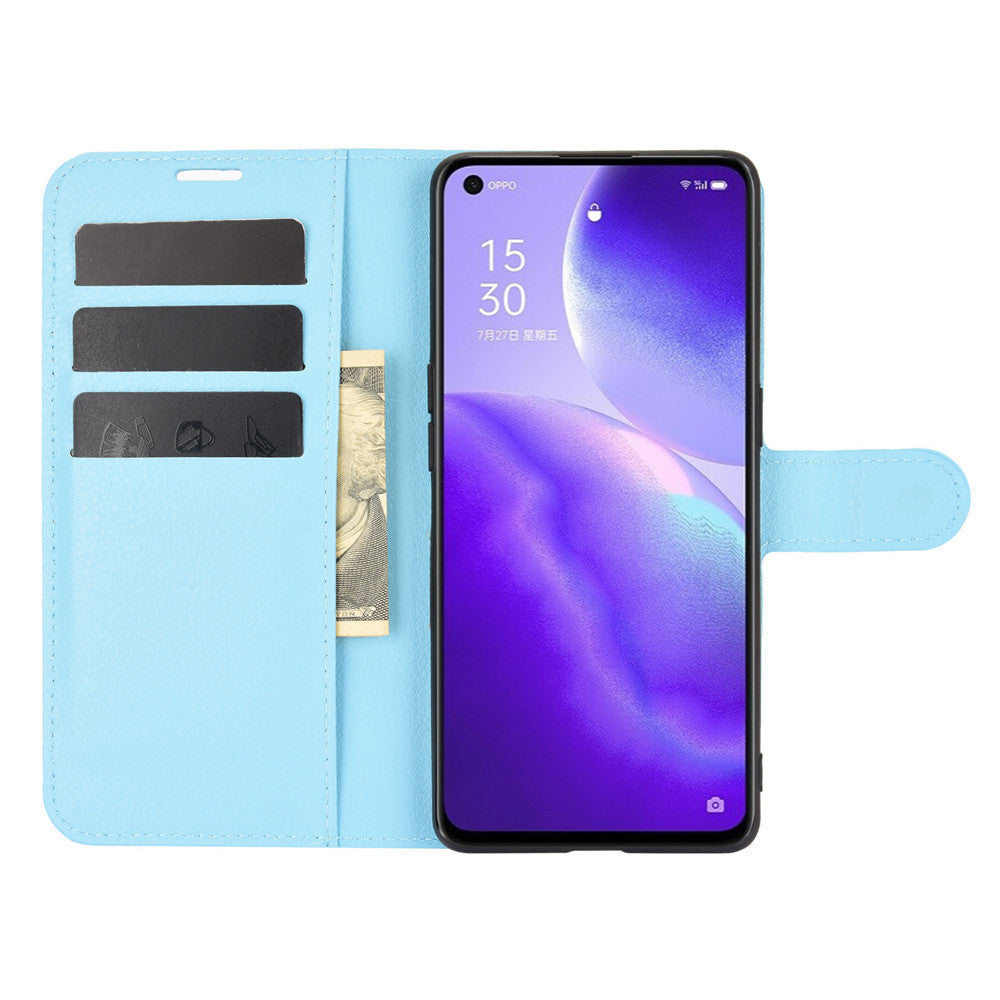 Litchi Texture Leather Phone Protective Cover with Wallet Stand Design for Oppo Reno5 5G/Reno5 4G/Reno5 K/Find X3 Lite