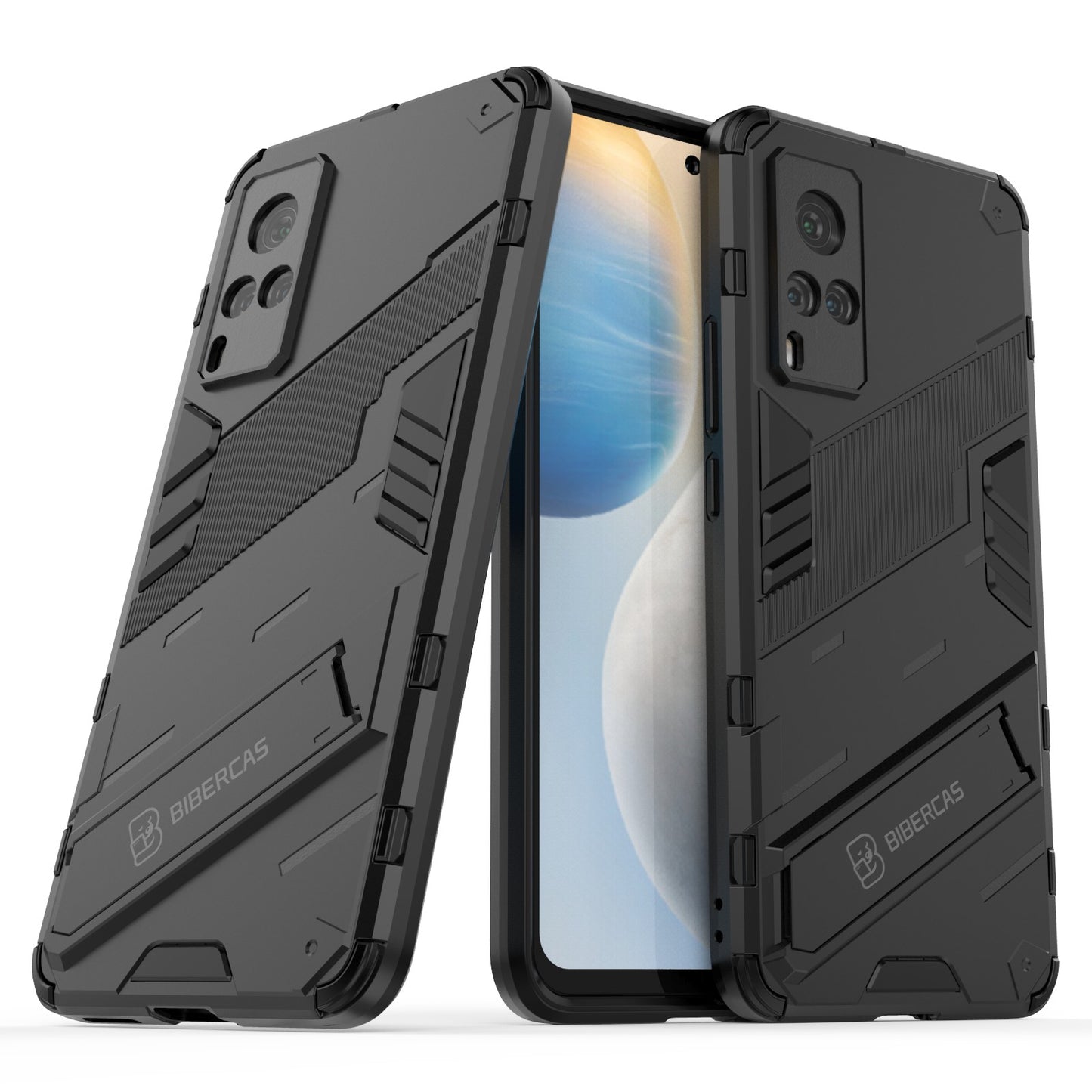 Shockproof PC + TPU Hybrid Phone Case Cover Protector with Kickstand for vivo X60 5G
