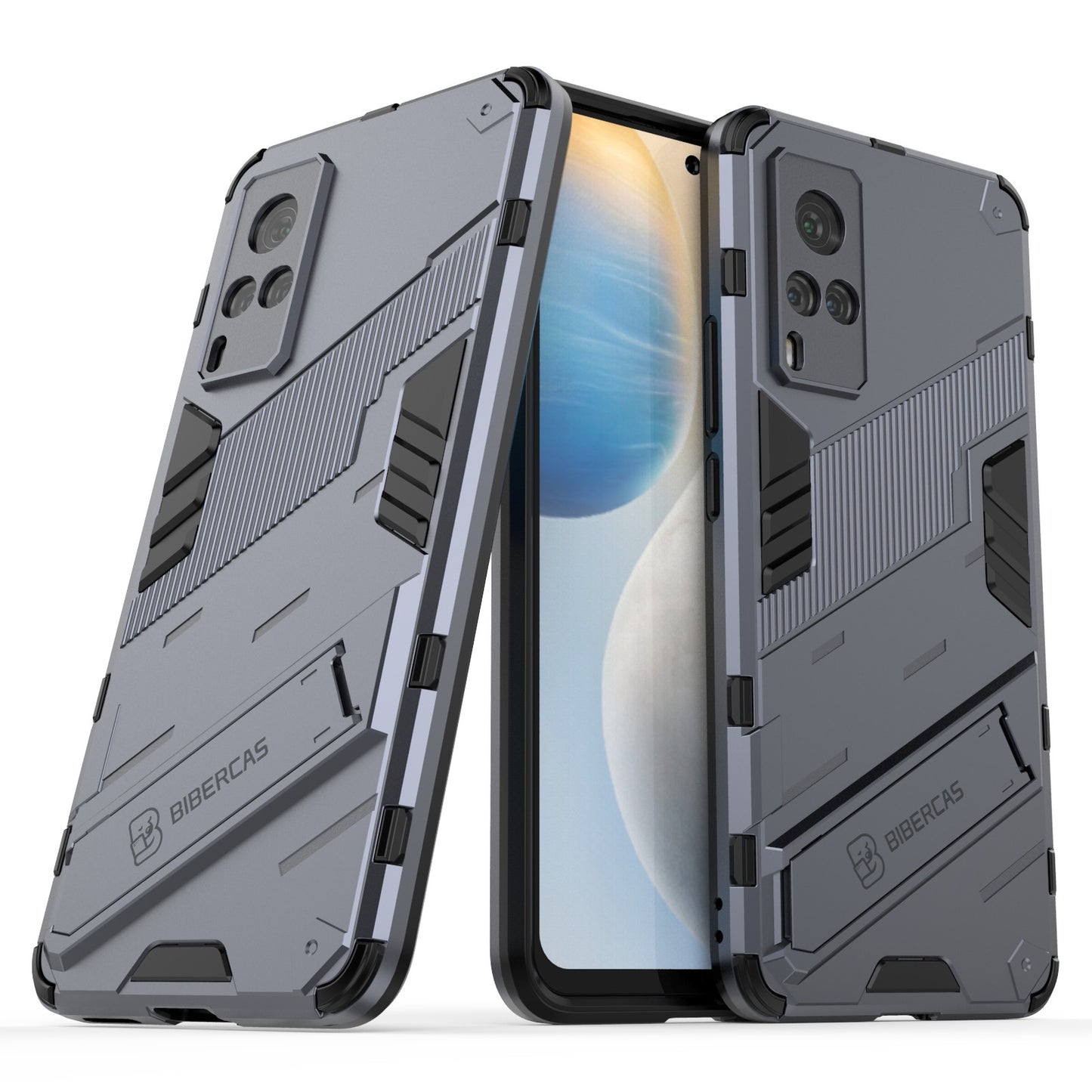 Shockproof PC + TPU Hybrid Phone Case Cover Protector with Kickstand for vivo X60 5G