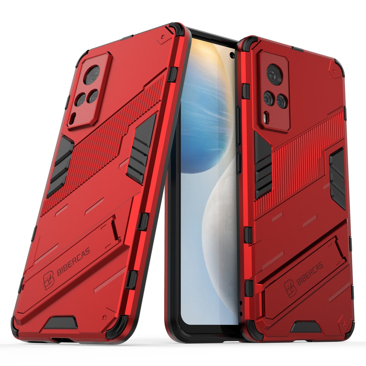 Shockproof PC + TPU Hybrid Phone Case Cover Protector with Kickstand for vivo X60 5G