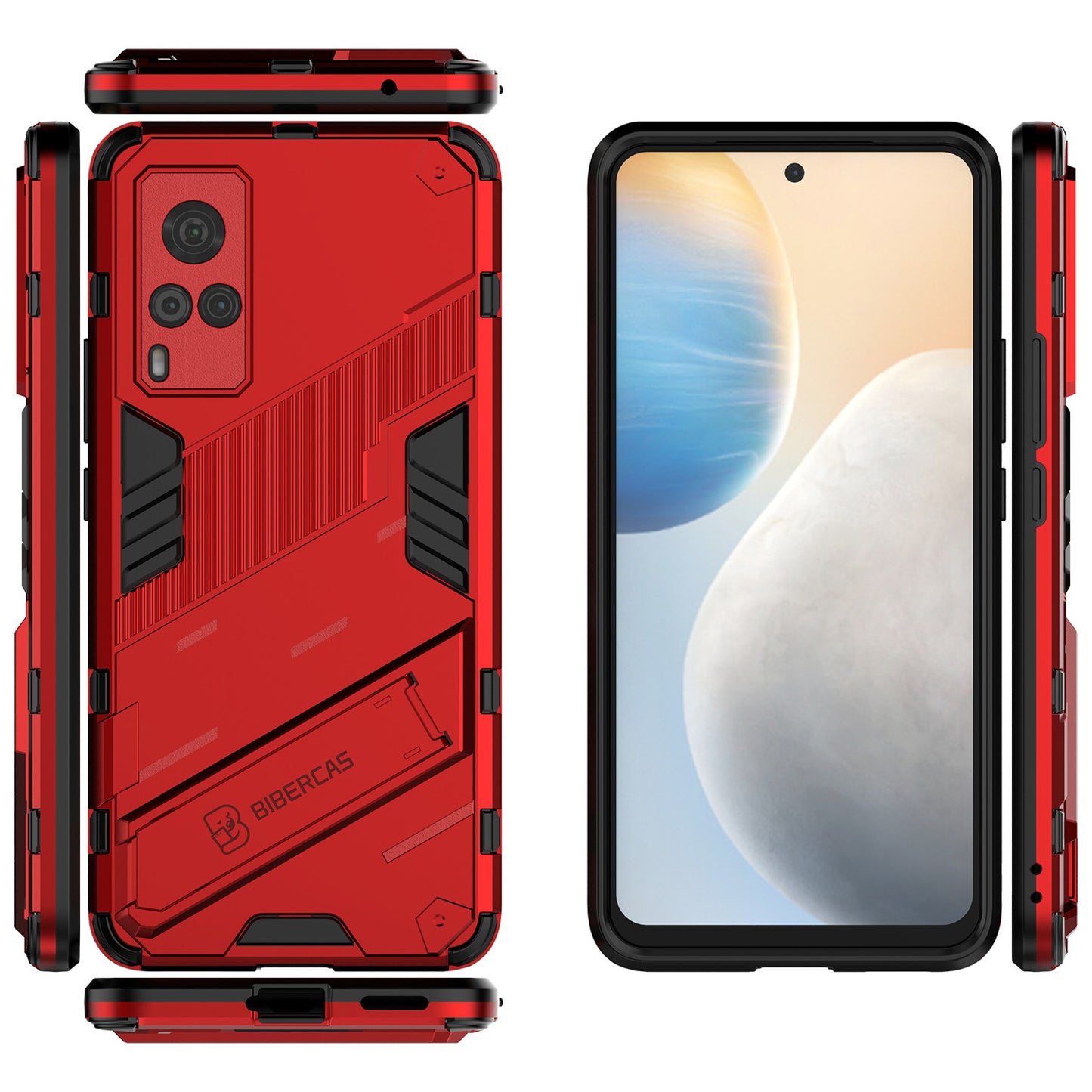 Shockproof PC + TPU Hybrid Phone Case Cover Protector with Kickstand for vivo X60 5G