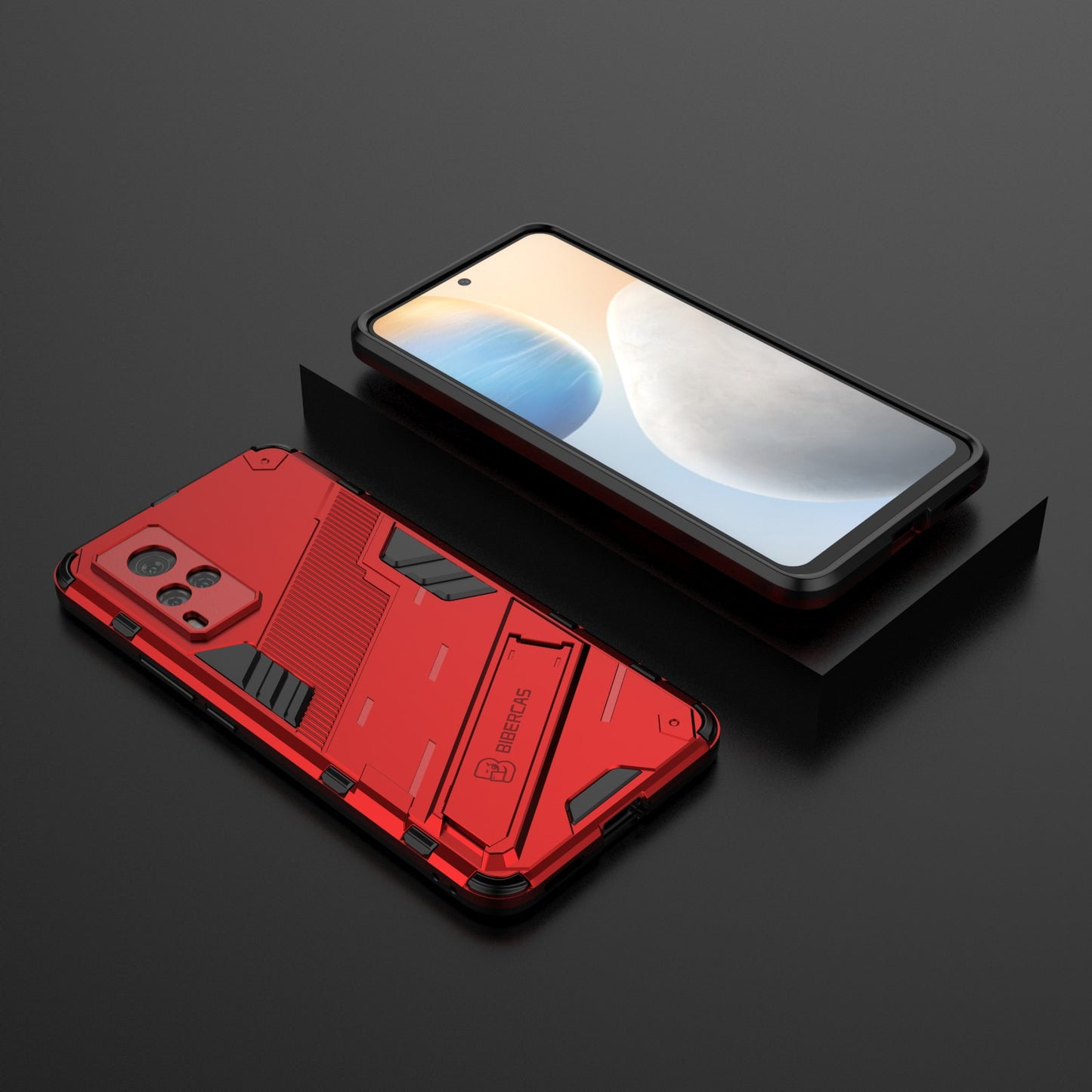 Shockproof PC + TPU Hybrid Phone Case Cover Protector with Kickstand for vivo X60 5G