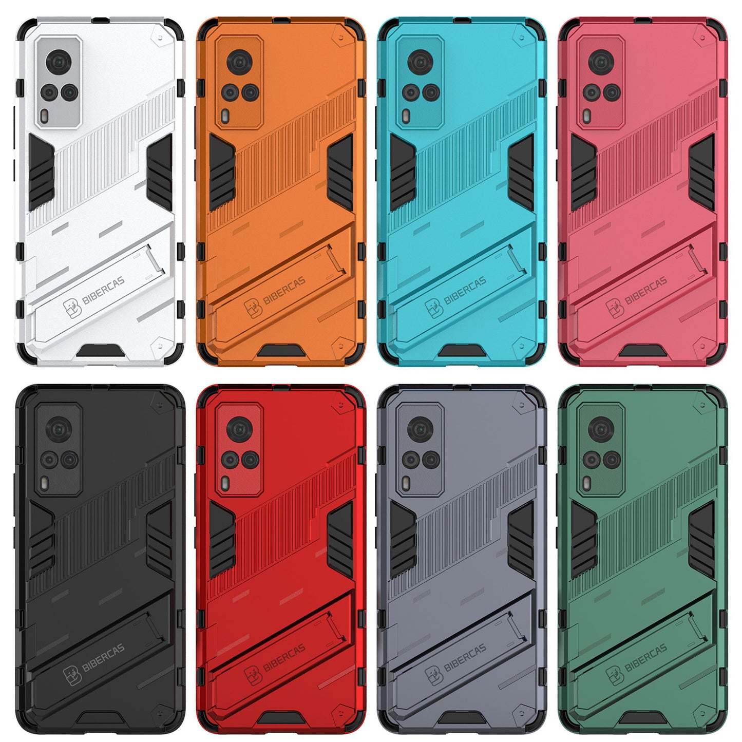 Shockproof PC + TPU Hybrid Phone Case Cover Protector with Kickstand for vivo X60 5G