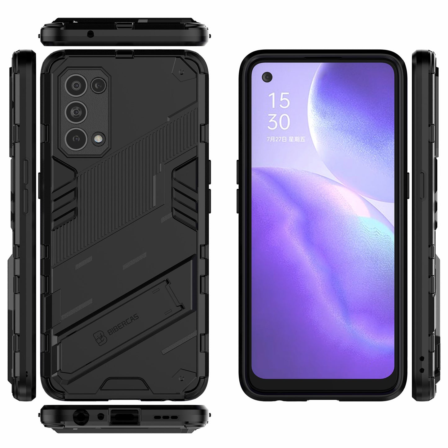 Shockproof PC + TPU Hybrid Phone Case Cover with Kickstand for Oppo Reno5 5G/Reno5 4G/Reno5 K/Find X3 Lite