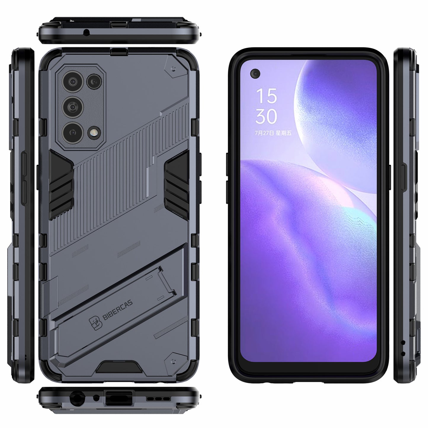 Shockproof PC + TPU Hybrid Phone Case Cover with Kickstand for Oppo Reno5 5G/Reno5 4G/Reno5 K/Find X3 Lite