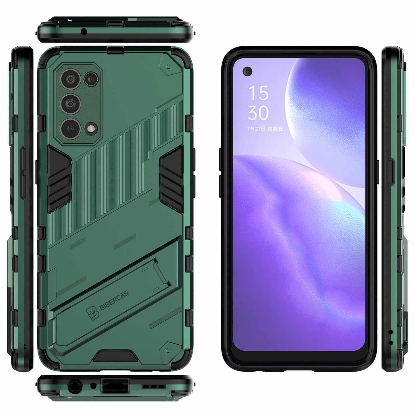 Shockproof PC + TPU Hybrid Phone Case Cover with Kickstand for Oppo Reno5 5G/Reno5 4G/Reno5 K/Find X3 Lite