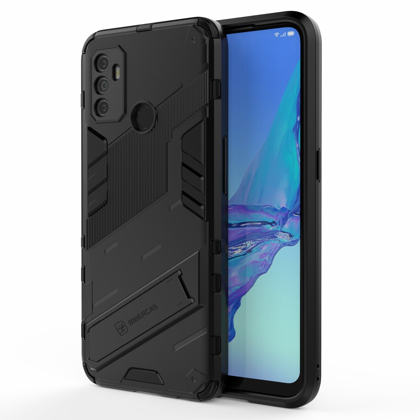 Shockproof PC + TPU Hybrid Phone Case Cover with Kickstand for Oppo A53 4G